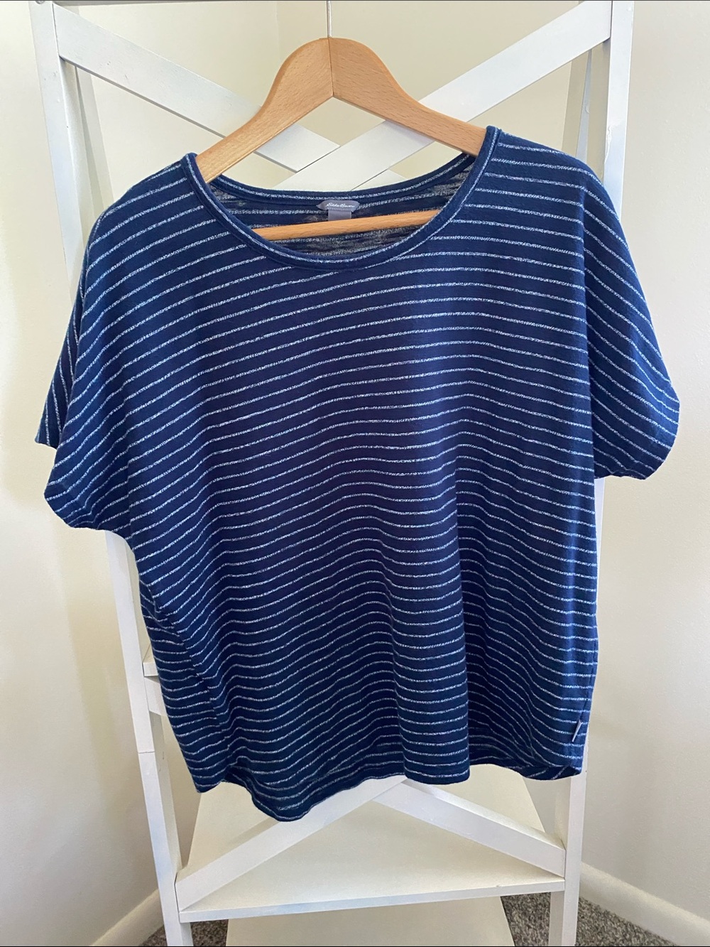 Eddie Bauer Navy and White Striped Women's Tee